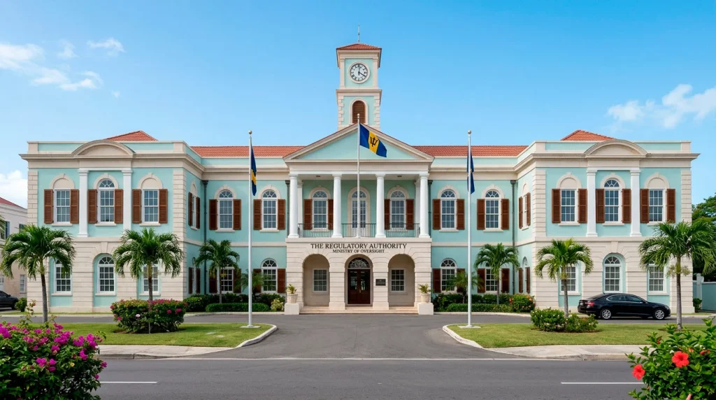 Caribbean island administrative building representing a reformed gambling licensing authority moving to direct oversight