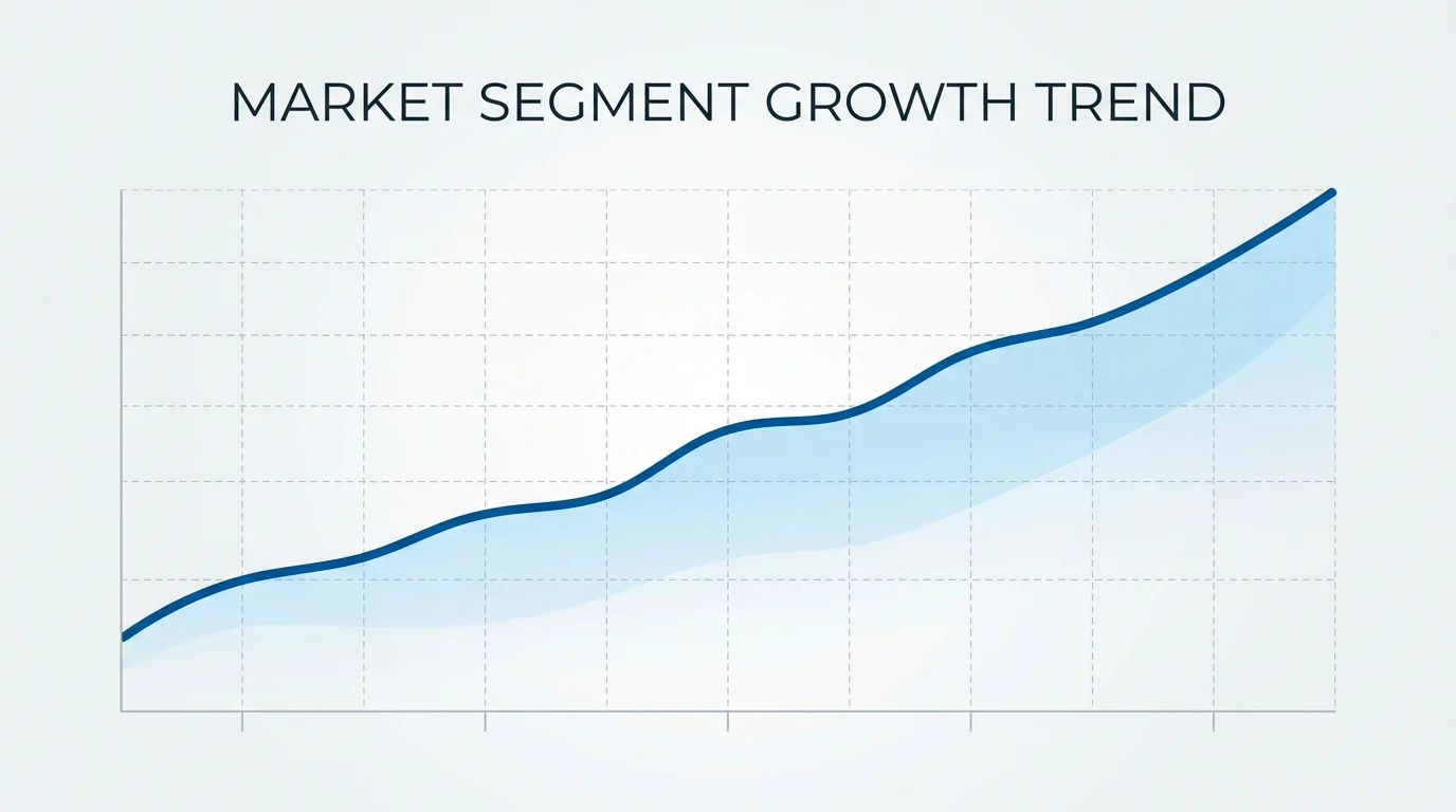A rising line suggesting growth of a market segment over several years