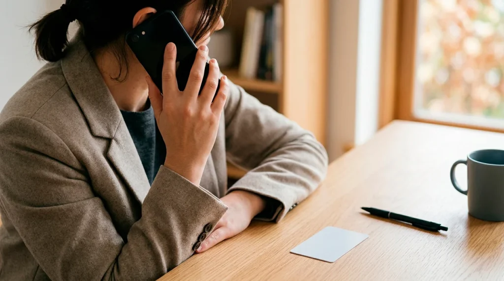 A hand holding a phone to the ear next to an identity document, representing the telephone call and identity verification needed to remove a GamStop exclusion.