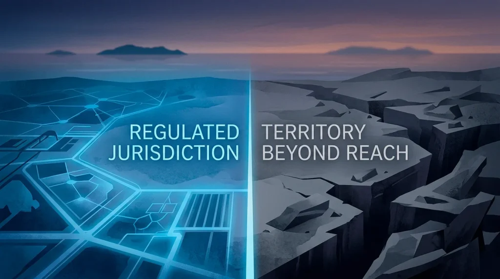 Boundary line separating UK-licensed operators inside a protected zone from offshore operators outside it